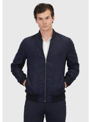 Ramsey Lacivert Regular Fit Dik Yaka Casual Dokuma Mont