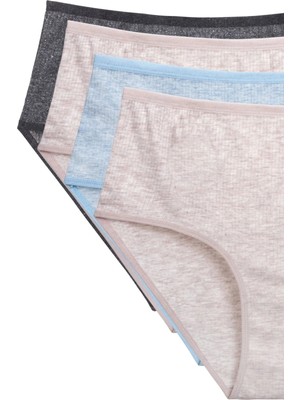 Venüs Shopping 4'lü Yeni Seri Renkli Yüksek Bel Fitilli Ribana Bato Külot Pudra Gri Turquaz