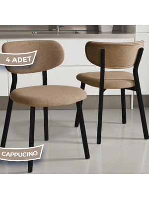 Canisa Toldy Serisi 4 Adet Cappucino Bukle Kumaş Mutfak Sandalyesi Siyah Metal Ayak