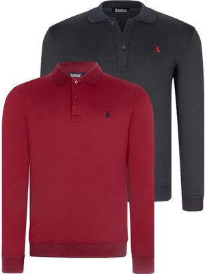 Ikili Set V4007 Dewberry Erkek Sweatshırt-Bordo-Lacivert