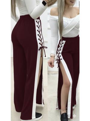 Nidam Butik Kadın Yüksek Bel Yandan Çapraz Bağcıklı Yırtmaçlı Viskon Iki Iplik Pantolon