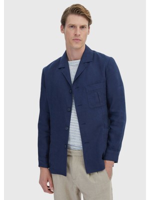 Ramsey Lacivert Düz Shirt Shoulder Slim Fit Pamuk Karışımlı Ceket
