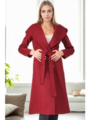 Dewberry Düz Bordo Bayan Palto Uzun Kol Astarlı Orta Kalınlık Polyester Malzeme İle Şık Tasarım