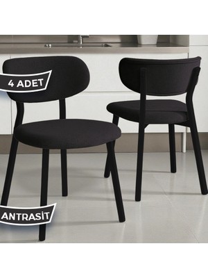 Canisa Toldy Serisi 4 Adet Cappucino Bukle Kumaş Mutfak Sandalyesi Siyah Metal Ayak