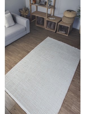 Estiva Home Beyaz Polyester Dokuma Halı – Saçaklı, Antibakteriyel, Toz Tutmaz – Salon, Oturma ve Çocuk Odası Yolluk Halısı