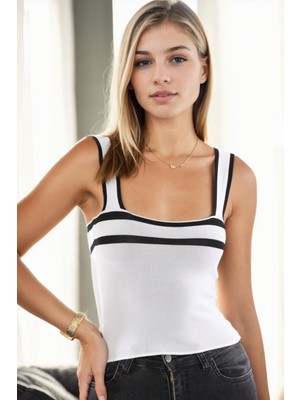 Z9003 Dewberry Bayan Krop Bluz-Beyaz