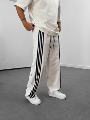Cocopelli Erkek Şeritli Beyaz Baggy Eşofman Pantolon COC1059