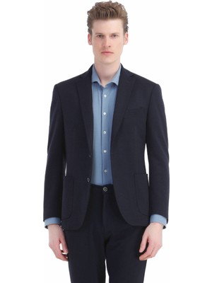 Ramsey Lacivert Düz Zeroweight Slim Fit Yün Karışımlı Örme Ceket
