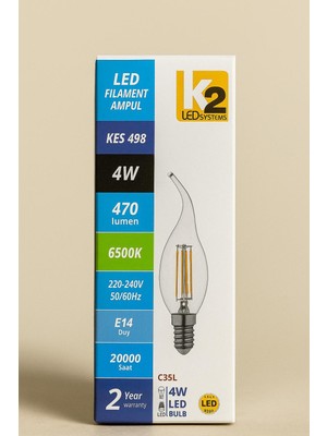 K2 LED Systems 4W LED Filament Ampul