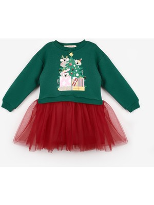 Le Mabelle Yeşil  Koala Baskılı Kız Çocuk Yılbaşı Elbise - Renata