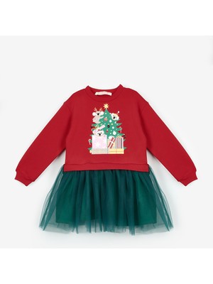 Le Mabelle Kırmızı  Koala Baskılı Kız Çocuk Yılbaşı Elbise - Renata