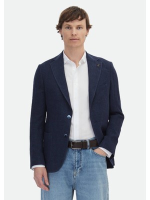 Ramsey İndigo Desenli Shirt Shoulder Slim Fit %100 Keten Ceket