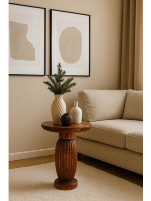 Doğal Masif Ahşap Tekli Yan Sehpa – Meşe Renk Mantar Model Sehpa