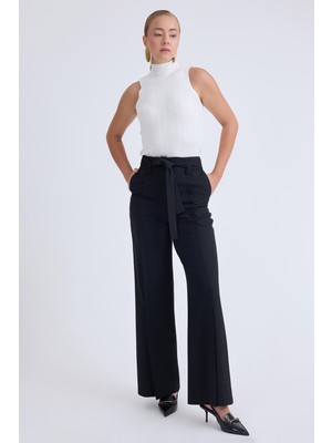 Yüksek Bel Beli Kemerli Pantolon