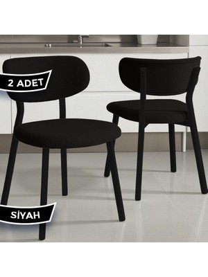 Canisa Toldy Serisi 2 Adet Siyah Bukle Kumaş Mutfak Sandalyesi Siyah Metal Ayak