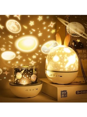 Gezegen Temalı Yıldızlı Gece Lambası – Tavana Yansıyan Dönen LED Projektör – USB Şarjlı Dekoratif Atmosfer Işığı