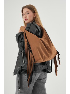 Mute Bag Süet Püsküllü Tote Bag / Süet Tote Kadın Omuz Çantası Kahverengi (28*44)
