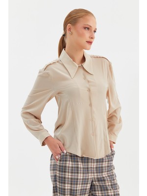 Nish&Chic Asimetrik Oturtmalı Krep Gömlek