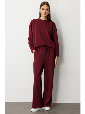 Mizalle Beli Lastikli Yumuşak Dokulu Mürdüm Jogger Pantolon