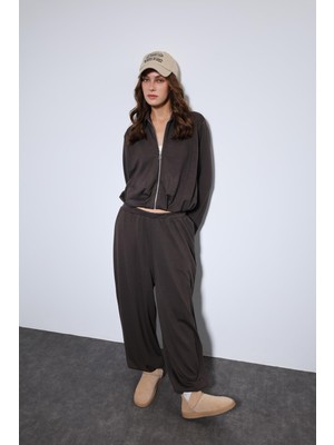 Antioch Kahve Volümlü Ceket ve Paça Lastikli Eşofman Takım