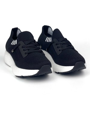 Kajila Kadın Siyah Beyaz Triko Günlük Rahat Ortopedik Terletmeyen Spor Sneaker Ayakkabı