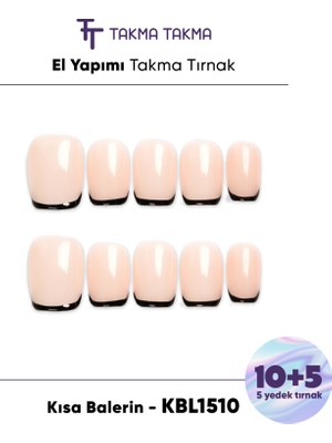 Takma Takma 15'li Ten Rengi Kısa Balerin KBL1510 Tekrar Kullanılabilir El Yapımı Protez Takma Tırnak - Ten Rengi-M