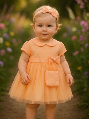 Zekids Kız Bebek Beli Fiyonklu Çantalı Abiye Elbise