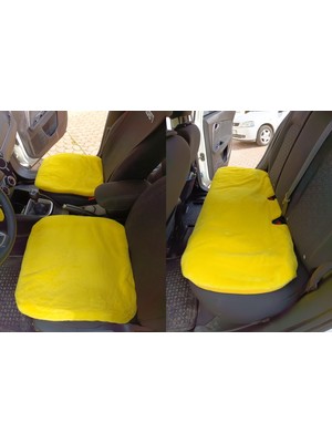 Oto Aksesuarcım Yumuşak Tüylü Peluş Serme Oto Koltuk Koruyucu Minder Koltuk Kılıfı Ön Arka Sarı