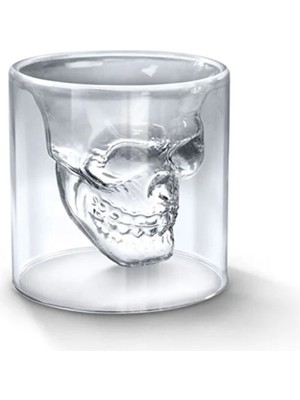 Kafatası Tasarımlı Cam Shot Bardağı – Double Layer Skull Shot Glass Şeffaf Cam