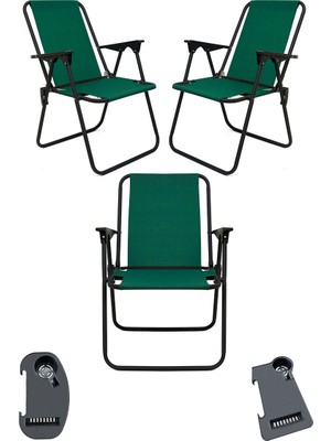 Moniev Litea 3 Adet Kamp Sandalyesi Katlanır Piknik Sandalye ve Bardaklık Yeşil