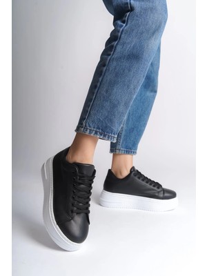 Joy Ayakkabı Bıana Bağcıklı Ortopedik Taban Kadın Sneaker Spor Ayakkabı  Cbt - Siyah
