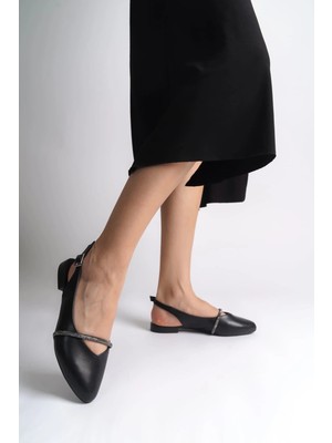 Joy Ayakkabı Allıson Tokalı Ortopedik Rahat Taban Taş Detaylı Kadın Babet Ayakkabı  Cst - Siyah