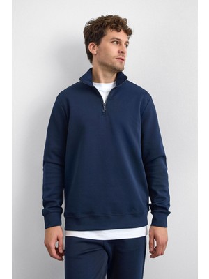 Back & Bond Pamuklu Regular Fit Yarım Fermuarlı Dik Yaka Sweat Erkek Sweat B35W12006 119