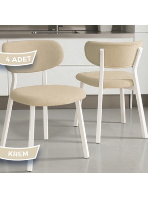Canisa Toldy Serisi 4 Adet Krem Bukle Kumaş Mutfak Sandalyesi Beyaz Metal Ayak