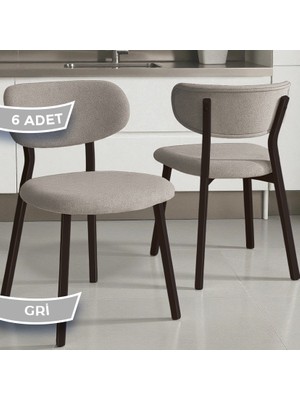 Canisa Toldy Serisi 6 Adet Gri Bukle Kumaş Mutfak Sandalyesi Kahverengi Metal Ayak