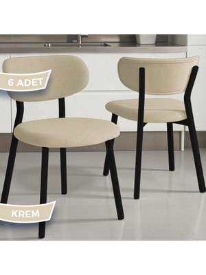 Canisa Toldy Serisi 6 Adet Krem Bukle Kumaş Mutfak Sandalyesi Siyah Metal Ayak