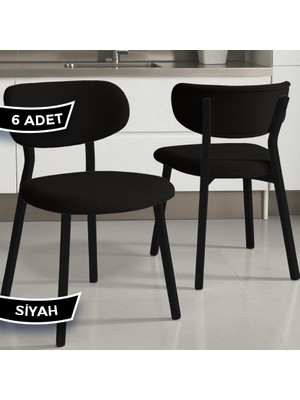 Canisa Toldy Serisi 6 Adet Siyah Bukle Kumaş Mutfak Sandalyesi Siyah Metal Ayak