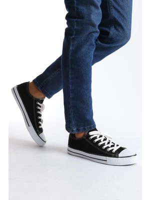 Joy Ayakkabı JY0422 Luke Bağcıklı Keten Kumaş Erkek Günlük Sneaker Ayakkabı Kbt - Siyah