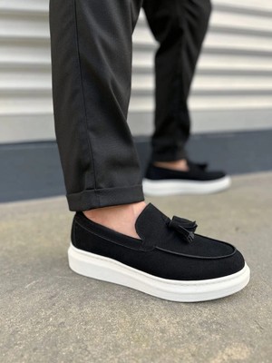 Joy Ayakkabı JY154 Blaze Bağcıksız Püsküllü Süet Erkek Günlük Spor Klasik Ayakkabı Sbt - Siyah