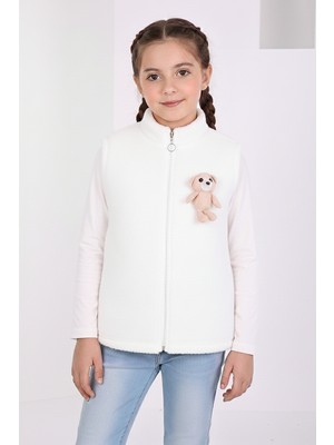 Kinderos Ayıcık Figürlü Fermuarlı Kız Çocuk Peluş Yelek - 26K 1003