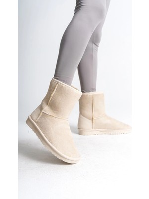 Joy Ayakkabı Selına Bağcıksız Düz Taban Içi Kürklü Süet Kadın Bot  Skt - Krem