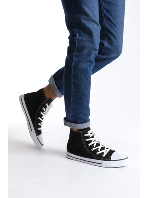 Joy Ayakkabı JY0423 Axe Bağcıklı Keten Kumaş Erkek Günlük Sneaker Ayakkabı Kbt - Siyah