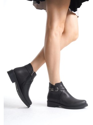 Joy Ayakkabı Almıla Fermuarlı Lastikli Ortopedik Taban Topuklu Kadın Bot Cst - Siyah