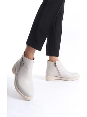 Joy Ayakkabı Margaret Fermuarlı Ortopedik Taban Topuklu Kadın Bot  Ckt - Krem