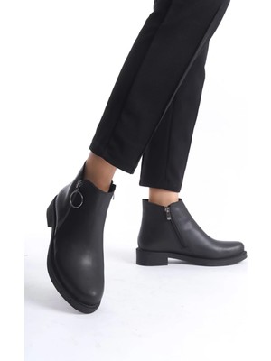 Joy Ayakkabı Margaret Fermuarlı Ortopedik Taban Topuklu Kadın Bot - Cst - Siyah