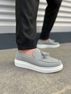 Joy Ayakkabı JY154 Blaze Bağcıksız Püsküllü Süet Erkek Günlük Spor Klasik Ayakkabı Sbt - Gri