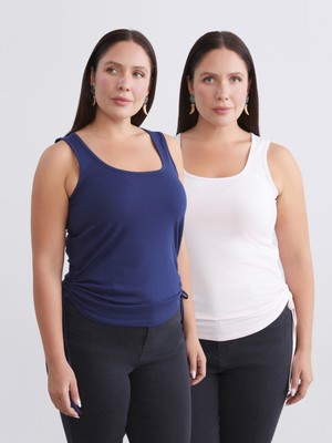 Soulife Büyük Beden Kare Yaka Büzgülü Kadın Atlet 2'li