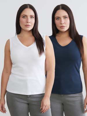 Soulife Büyük Beden V Yaka Kadın Atlet 2'li