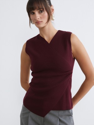 Soulife Kruvaze Yaka Büzgülü Kadın Triko Atlet