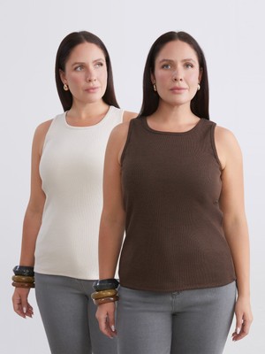 Soulife Büyük Beden Bisiklet Yaka Kadın Atlet 2'li